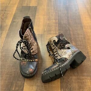 L’artiste by Spring Step Severe Ankle Boots Leather Patchwork Chunky Heel 37